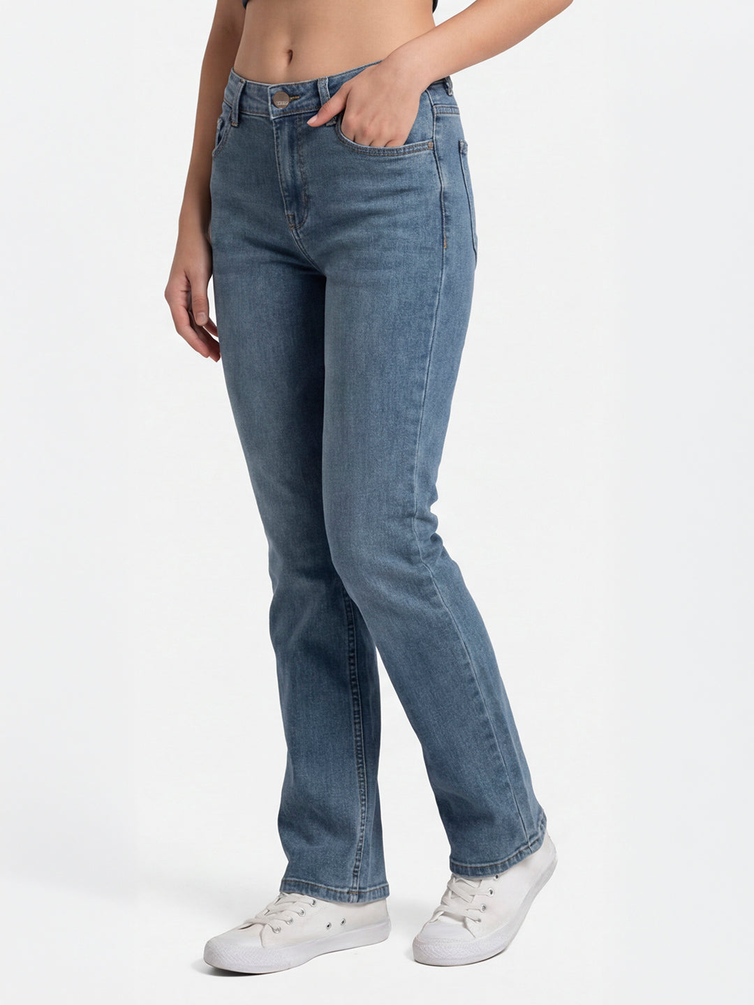 Women Light Blue High-Rise Mini Flare Jeans