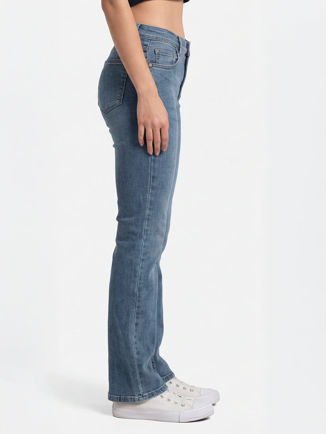 Women Light Blue High-Rise Mini Flare Jeans