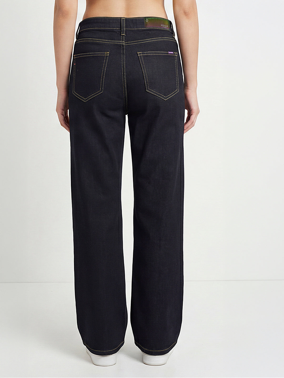 Women Dark Blue High-Rise Super Wide Leg Jeans