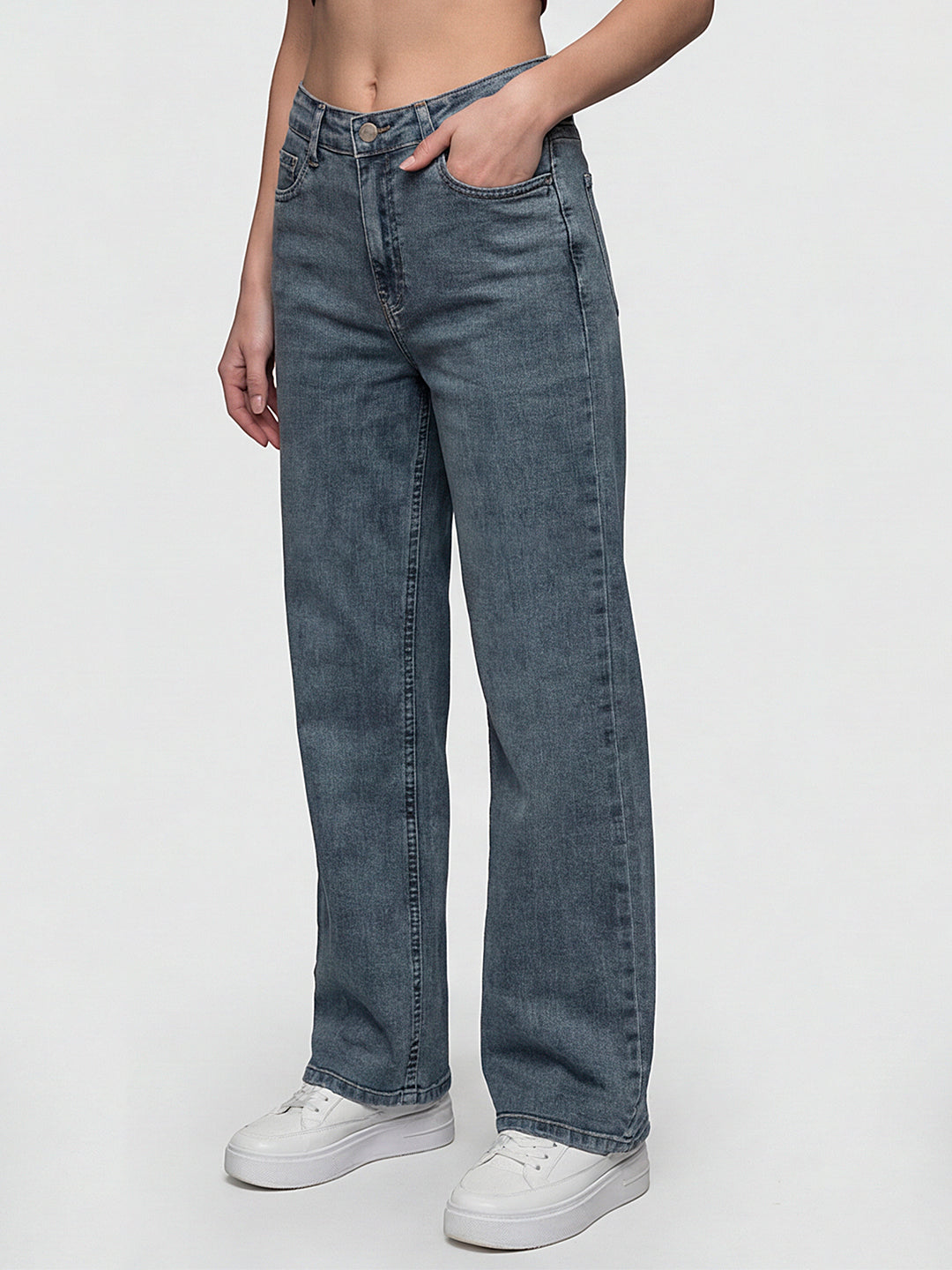 Women Blue High-Rise Wide Leg Jeans