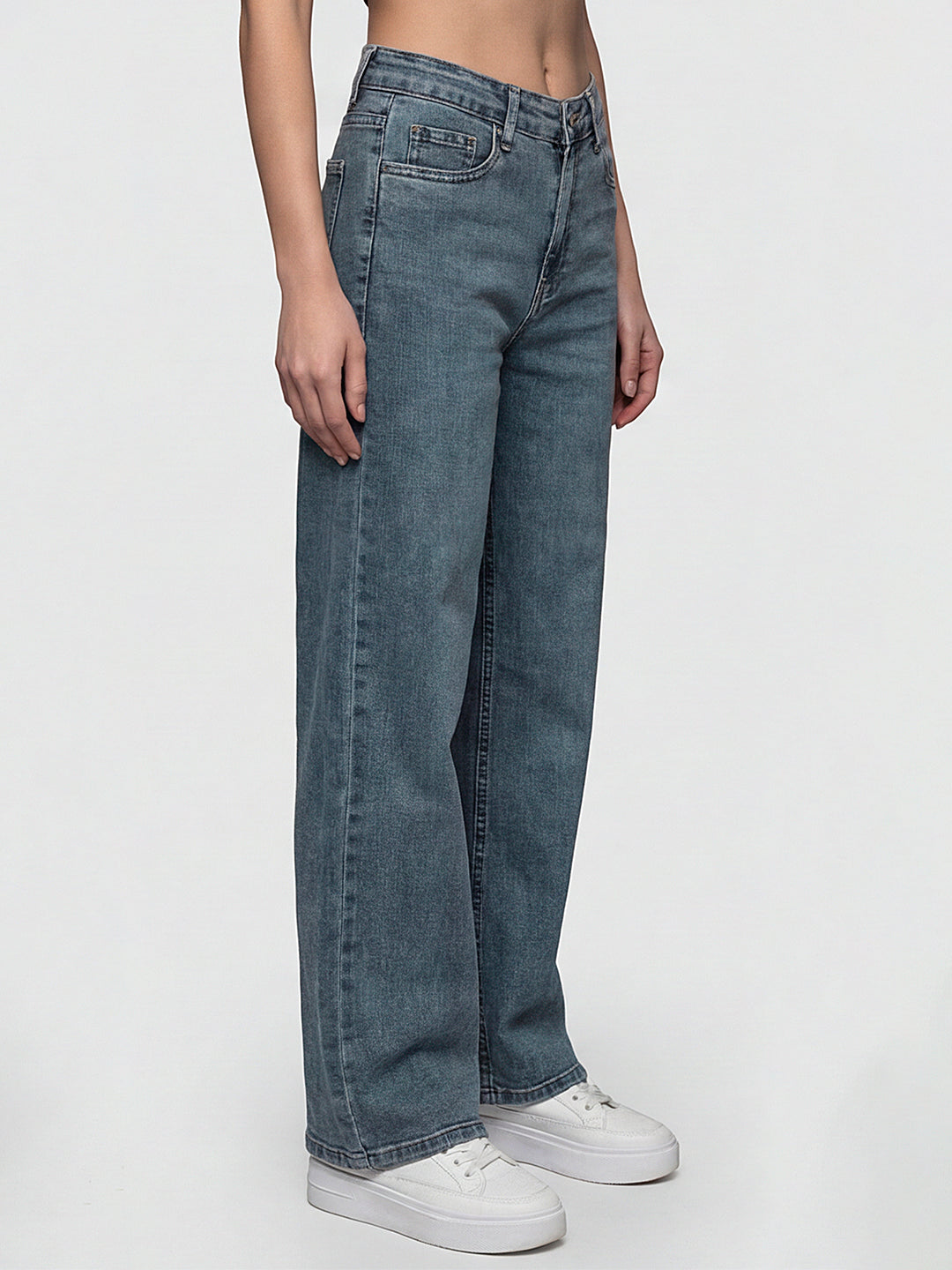 Women Blue High-Rise Wide Leg Jeans