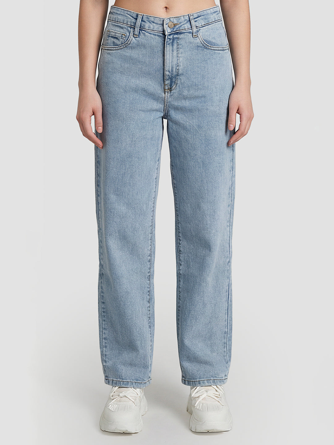 Women Light Blue High-Rise Baggy Jeans