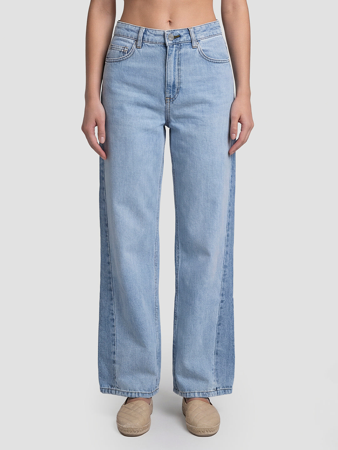 Women Light Blue High-Rise Super Wide Leg Jeans
