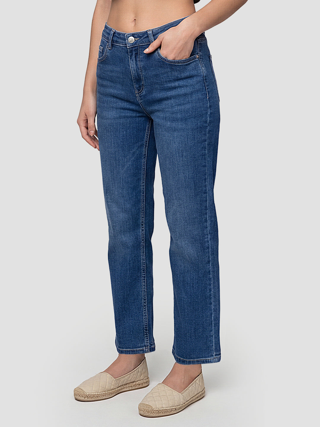 Women Dark Blue High-Rise Wide Leg Jeans