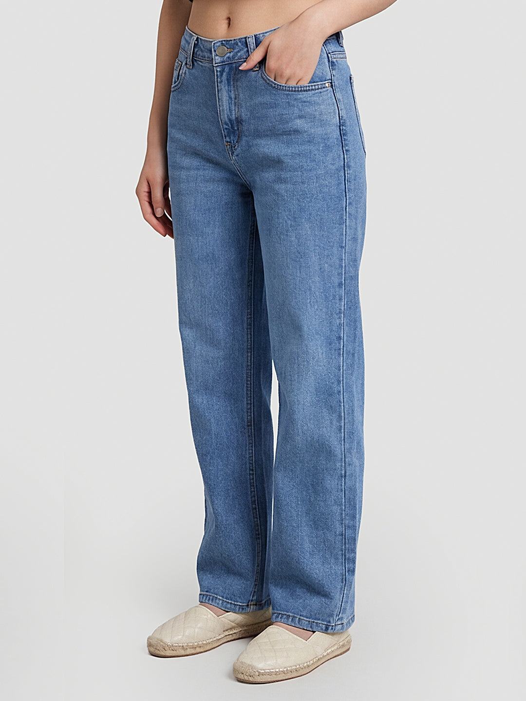 Women Light Blue High-Rise Wide Leg Jeans