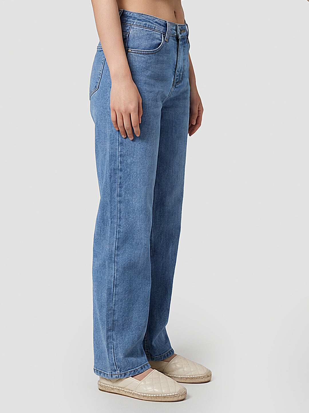 Women Light Blue High-Rise Wide Leg Jeans