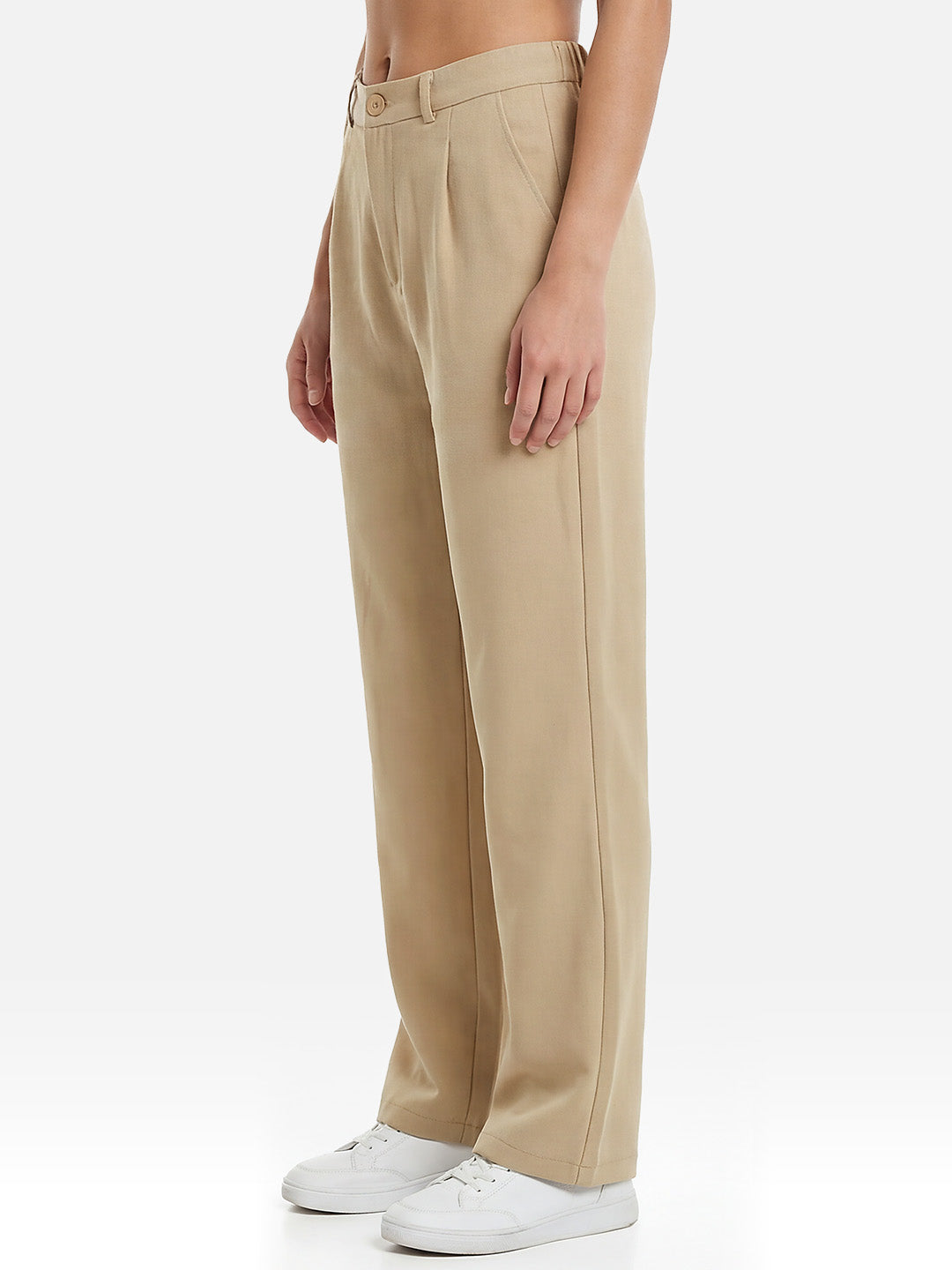 Women Beige Straight Korean Pants