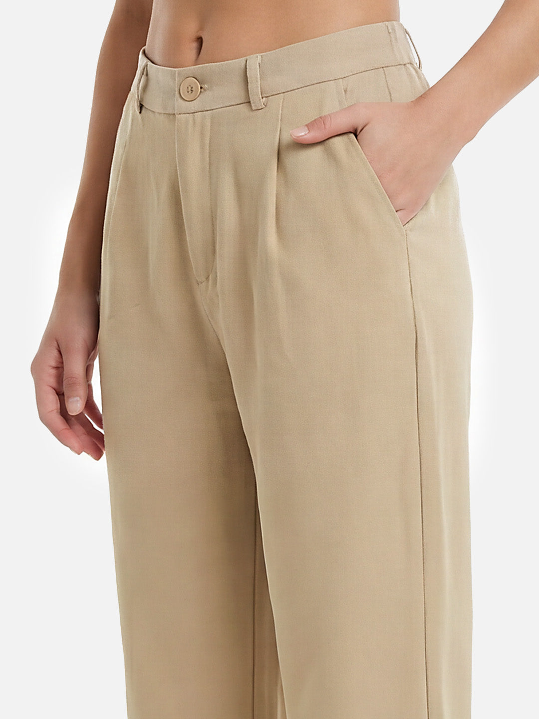 Women Beige Straight Korean Pants
