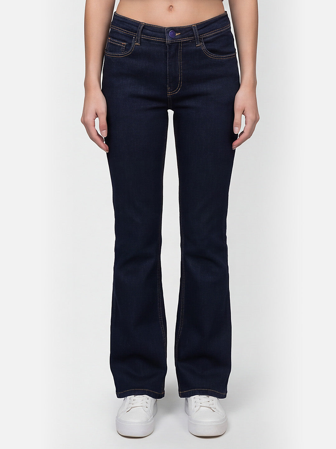 Women Dark Blue High-Rise Flare Jeans