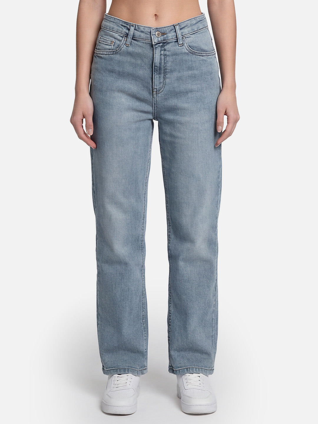 Women Light Blue High-Rise Straight Jeans
