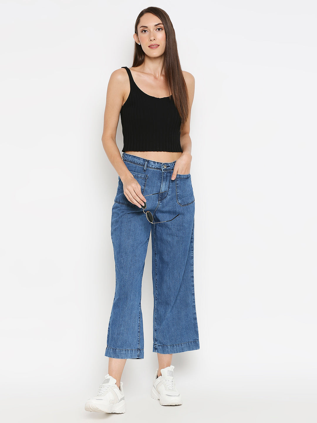 Women Blue High-Rise Wide Leg Jeans