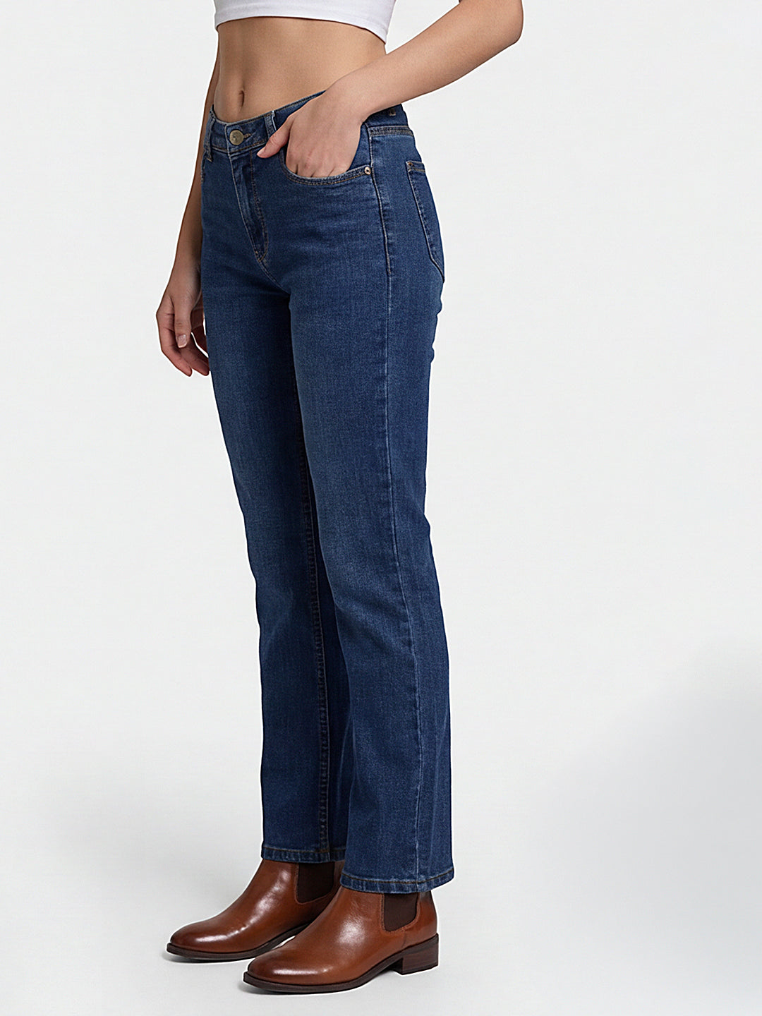Women Blue High-Rise Crop Flare Jeans