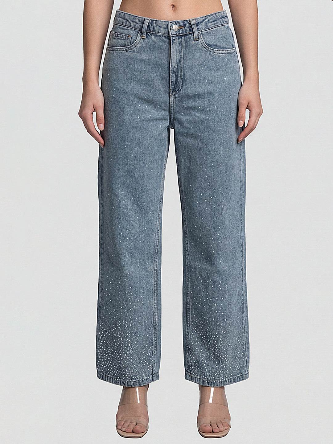 Women Light Blue High-Rise Wide Leg Jeans