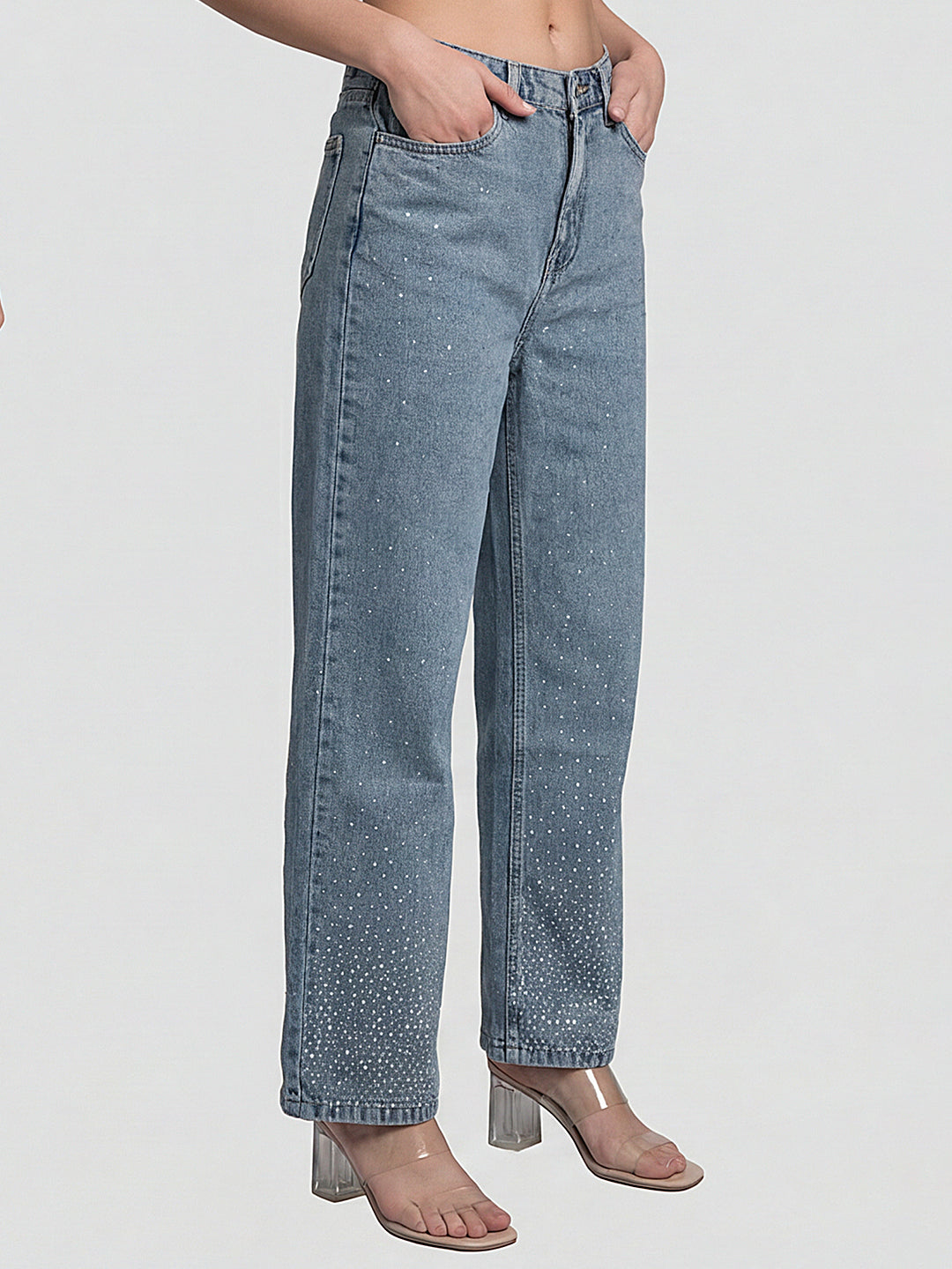 Women Light Blue High-Rise Wide Leg Jeans