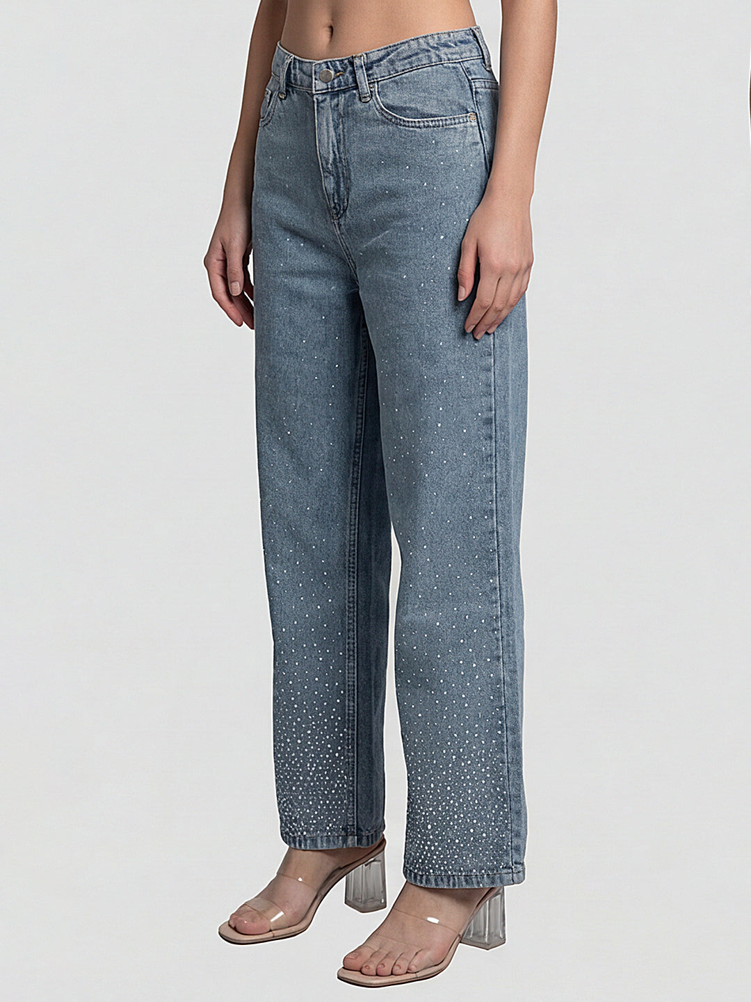 Women Light Blue High-Rise Wide Leg Jeans