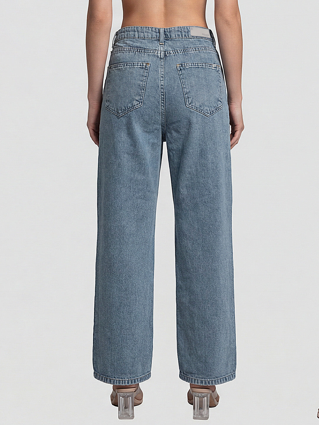 Women Light Blue High-Rise Wide Leg Jeans