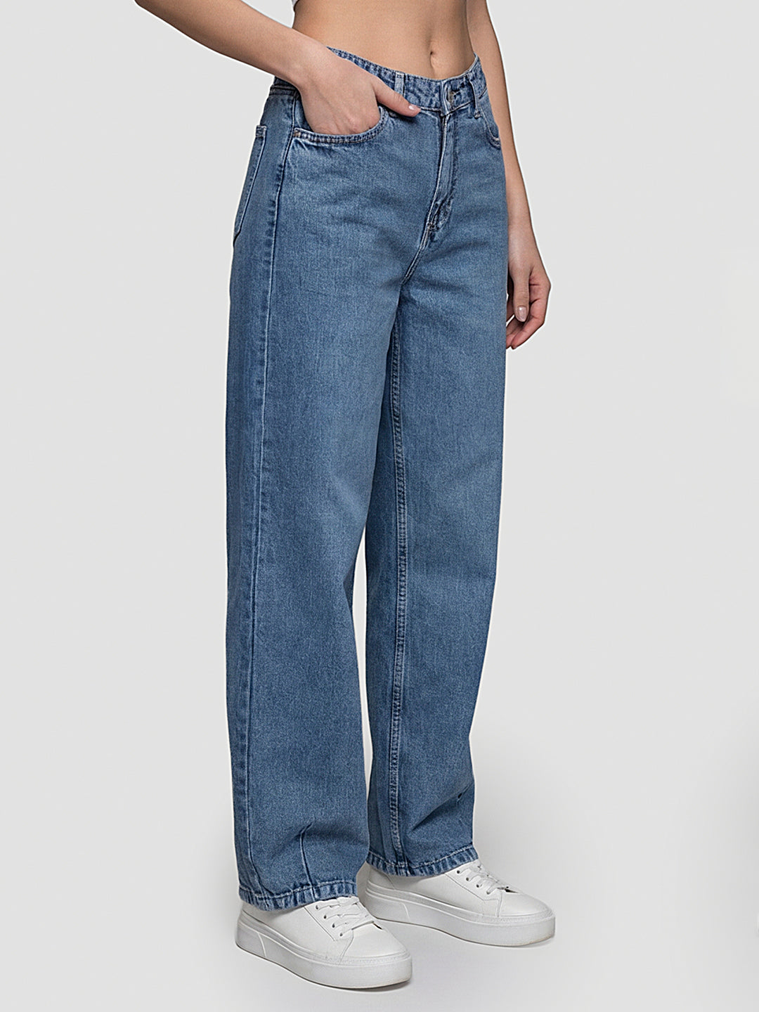 Women Blue High-Rise Baggy Barrel Jeans
