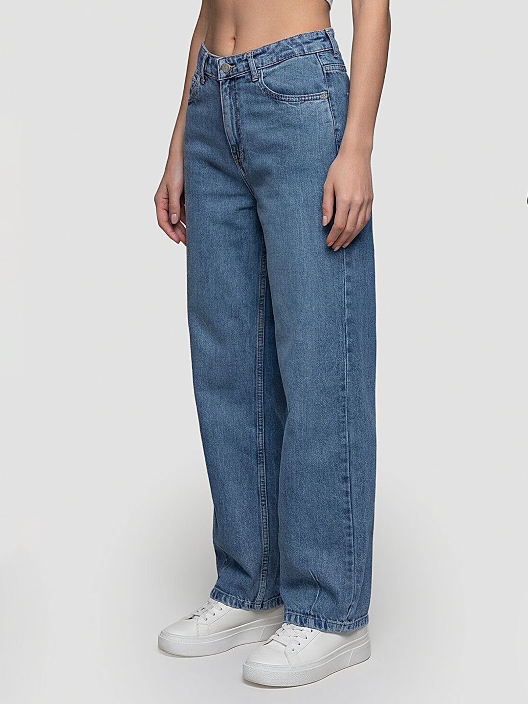 Women Blue High-Rise Baggy Barrel Jeans