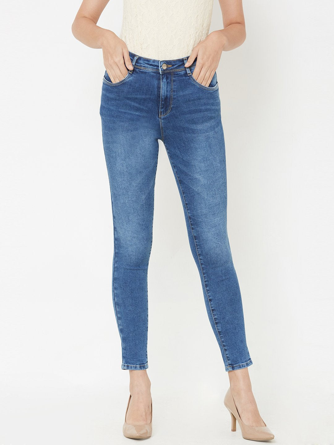 Women Blue High-Rise Skinny Jeans