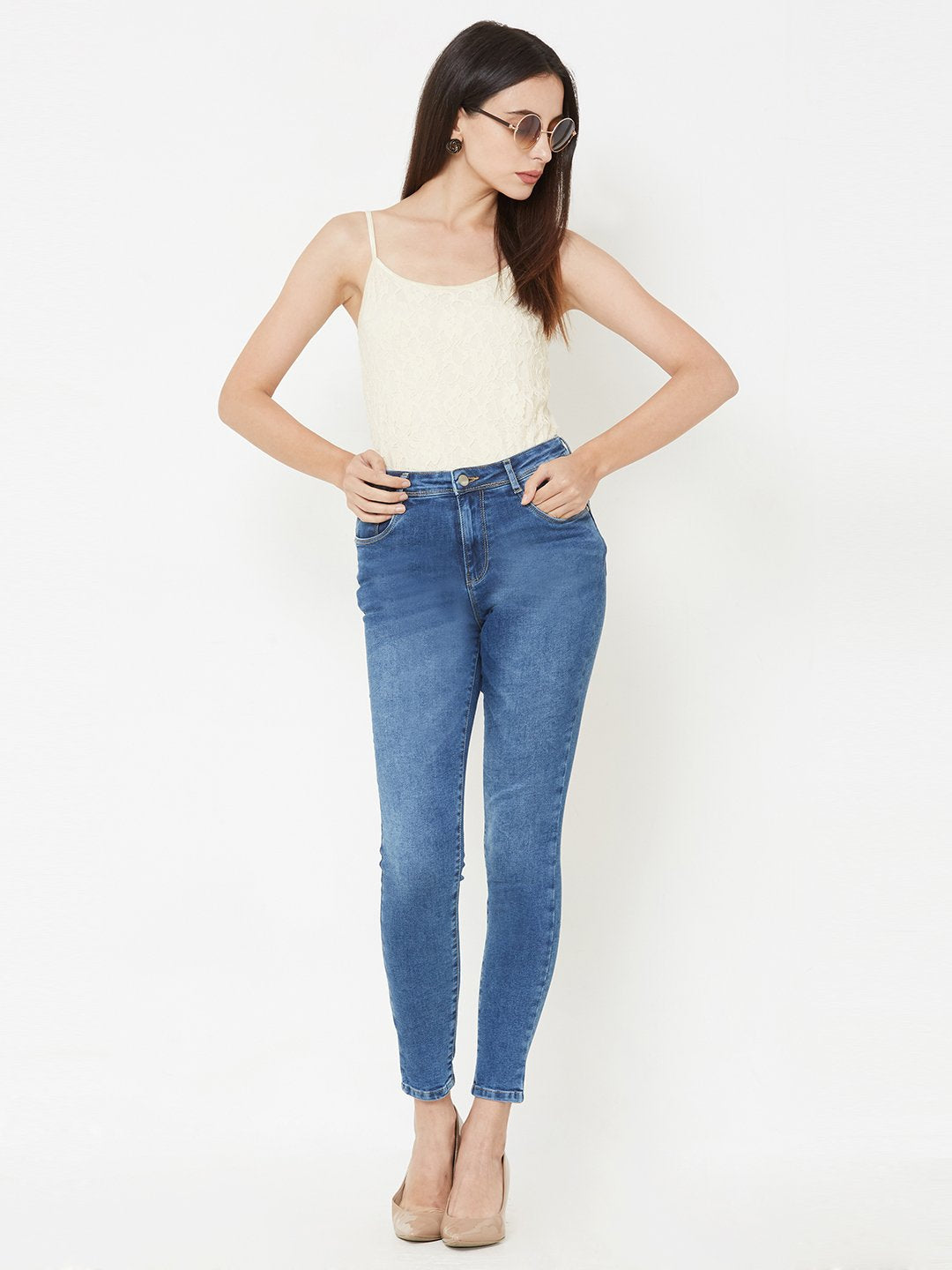 Women Blue High-Rise Skinny Jeans