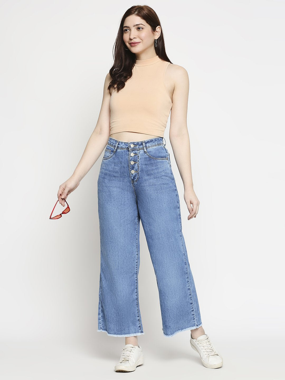 Women Blue High-Rise Wide Leg Jeans
