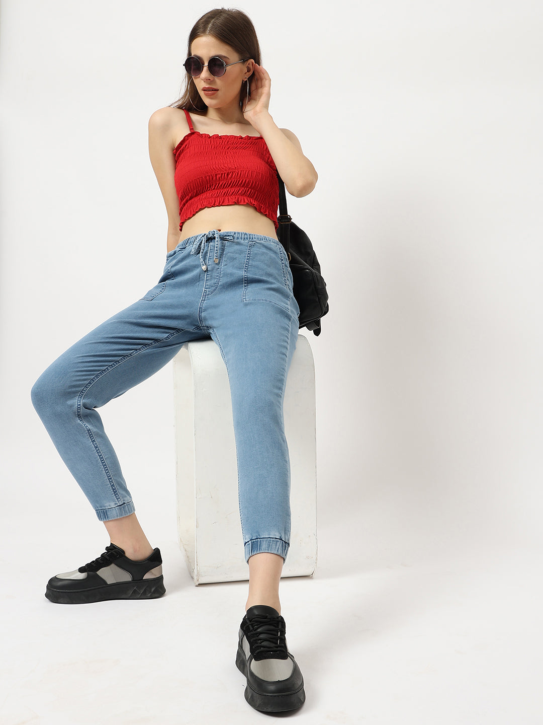 Women High-Rise Denim Joggers