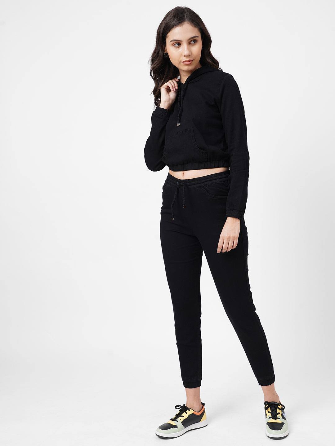 Women High-Rise Denim Joggers