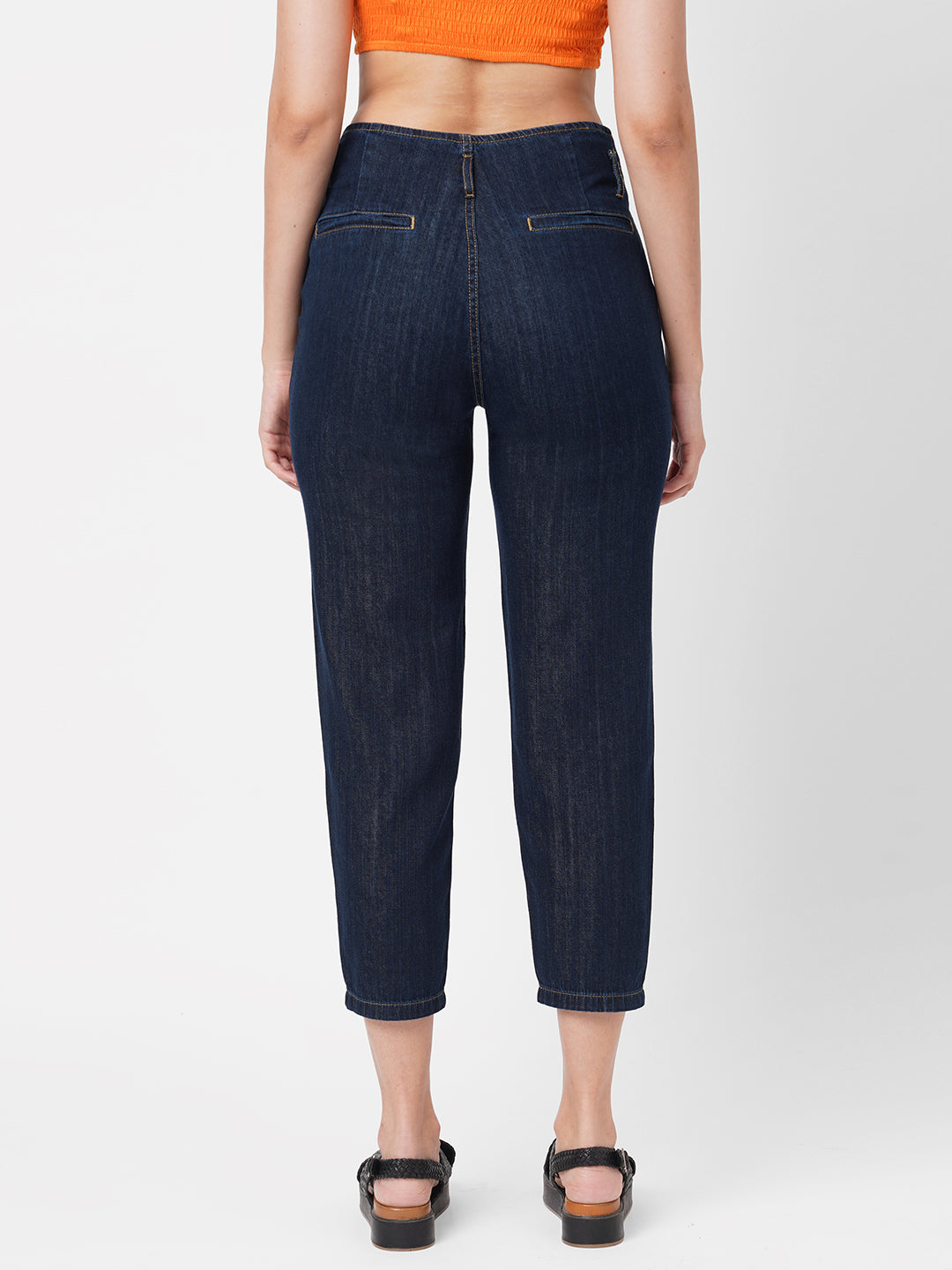 Women Dark Blue High-Rise Baggy Jeans