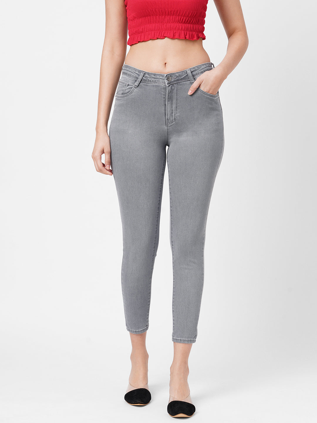 Women Grey High-Rise Skinny Jeans