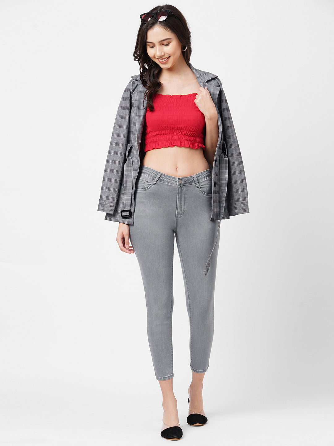 Women Grey High-Rise Skinny Jeans