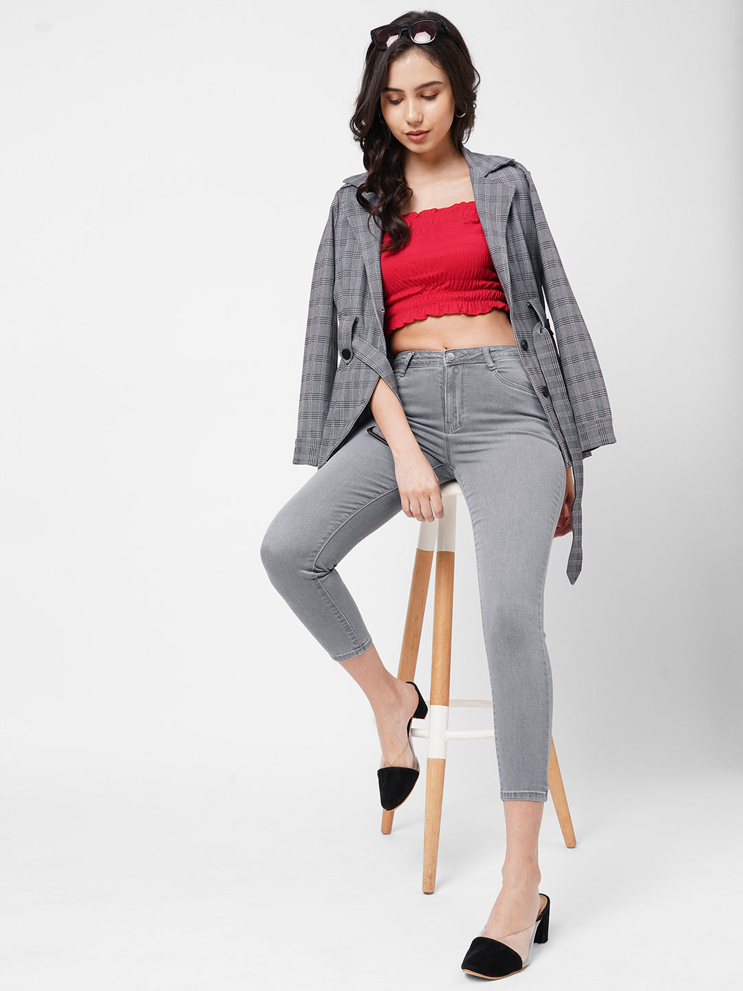 Women Grey High-Rise Skinny Jeans