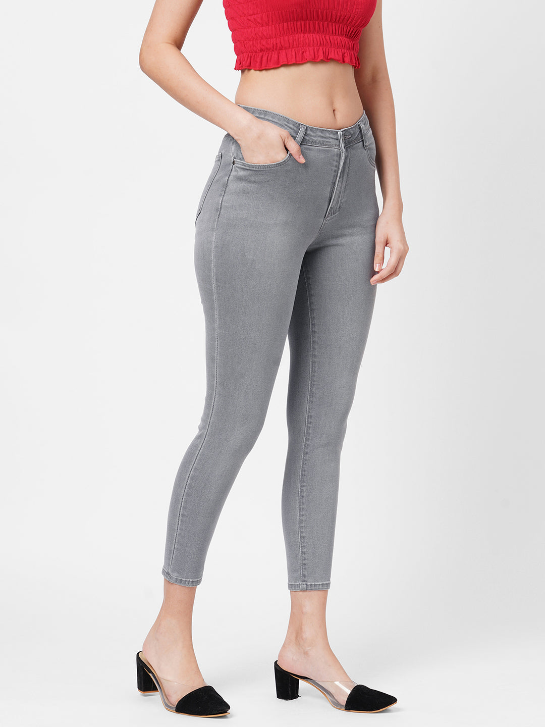Women Grey High-Rise Skinny Jeans