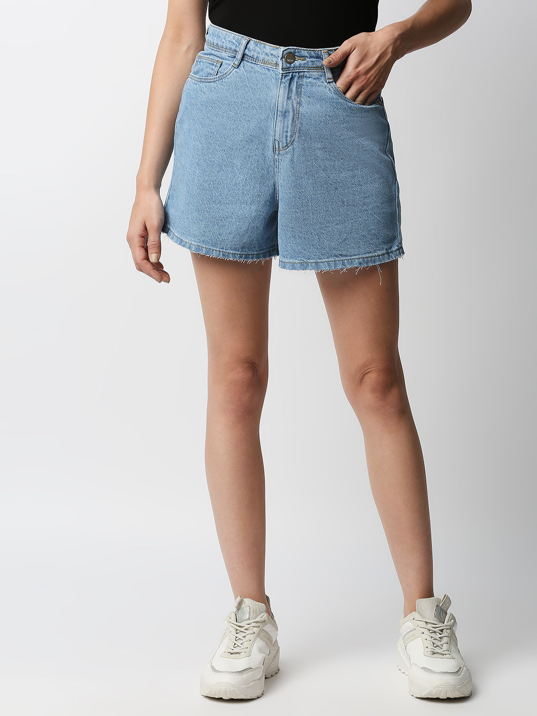 Women Light Blue High-Rise Slim Shorts
