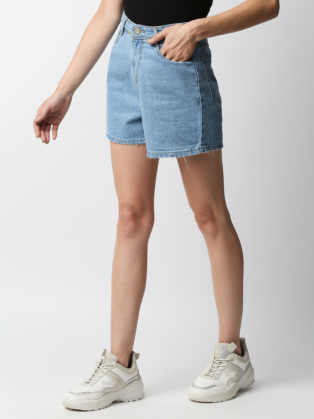 Women Light Blue High-Rise Slim Shorts
