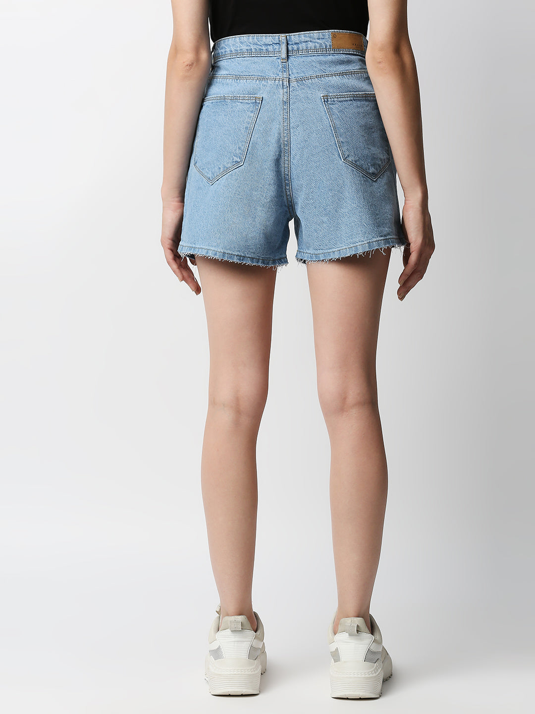 Women Light Blue High-Rise Slim Shorts