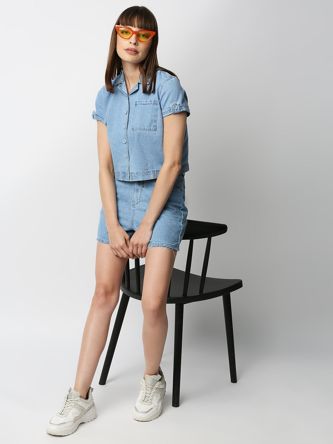 Women Light Blue High-Rise Slim Shorts