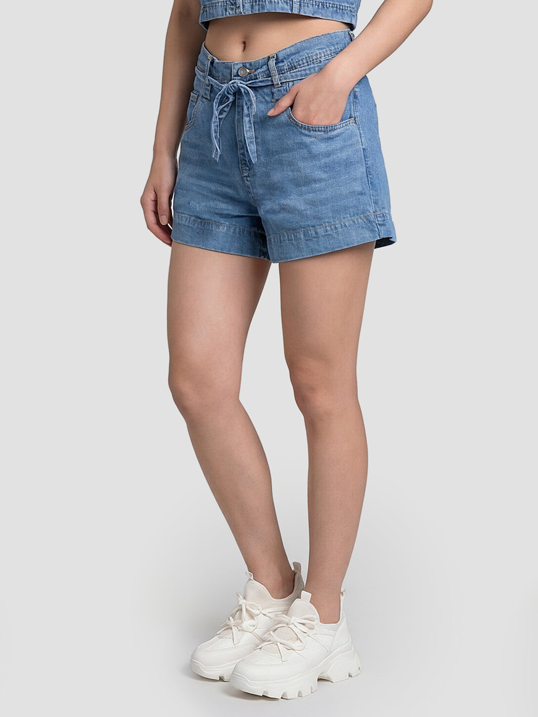 Women Blue Mid-Rise Shorts