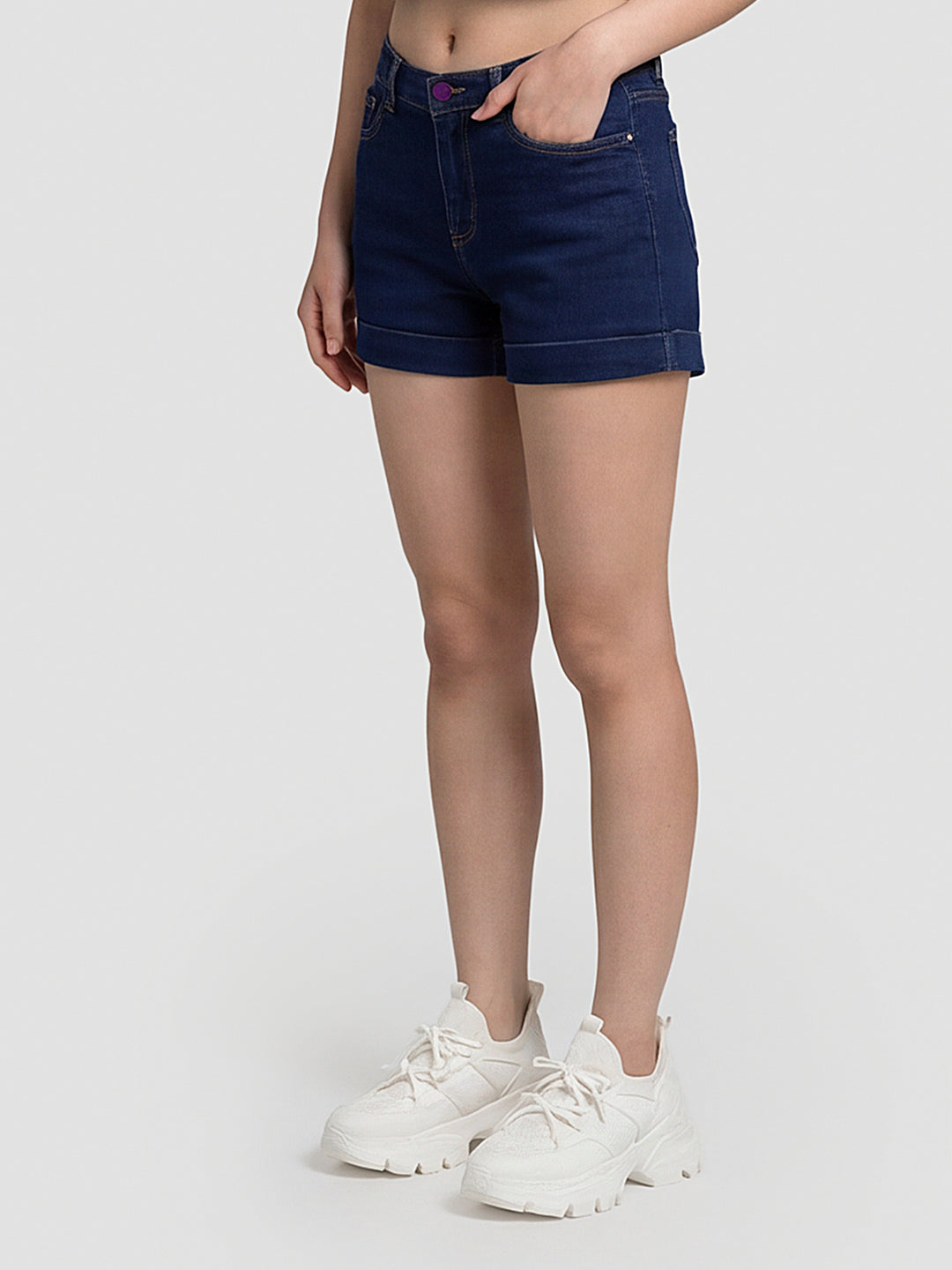 Women Blue High-Rise Shorts