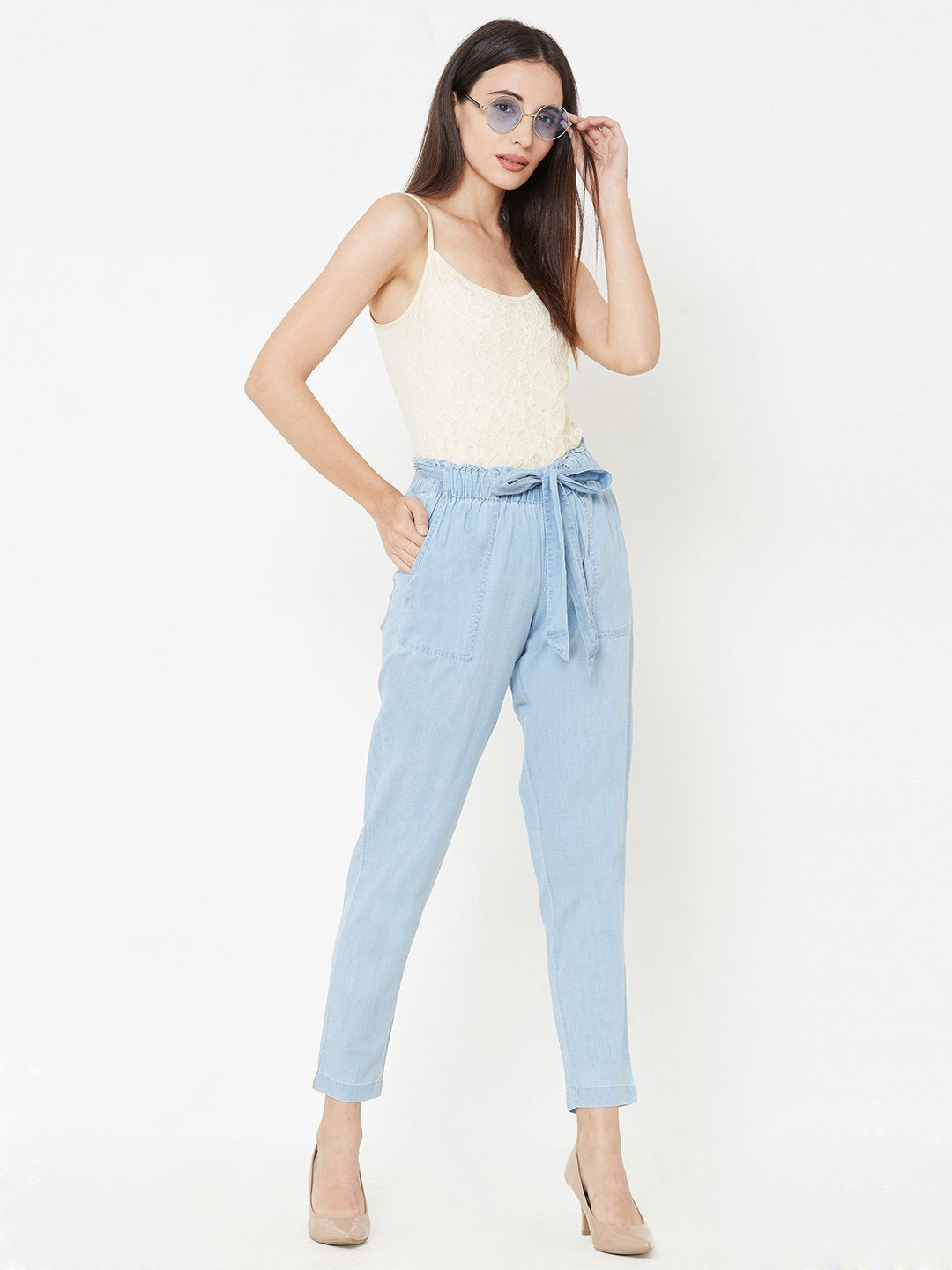 Women High-Rise Paper Bag Pants