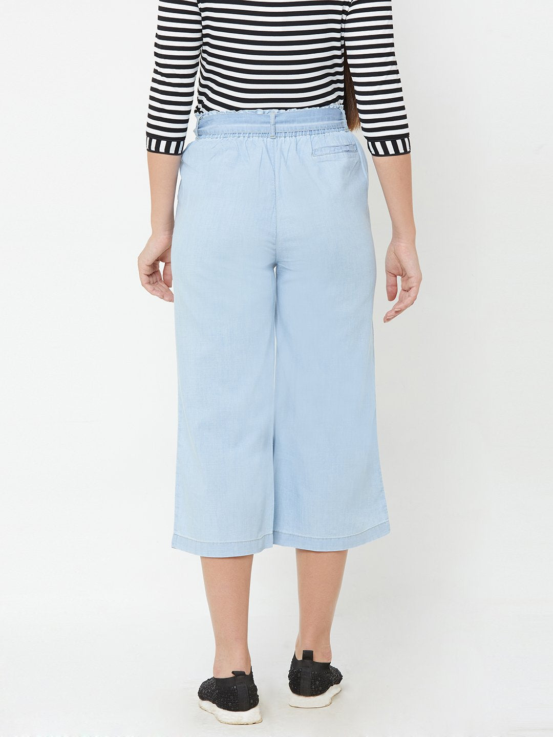 Women Light Blue High-Rise Paper Bag Pants