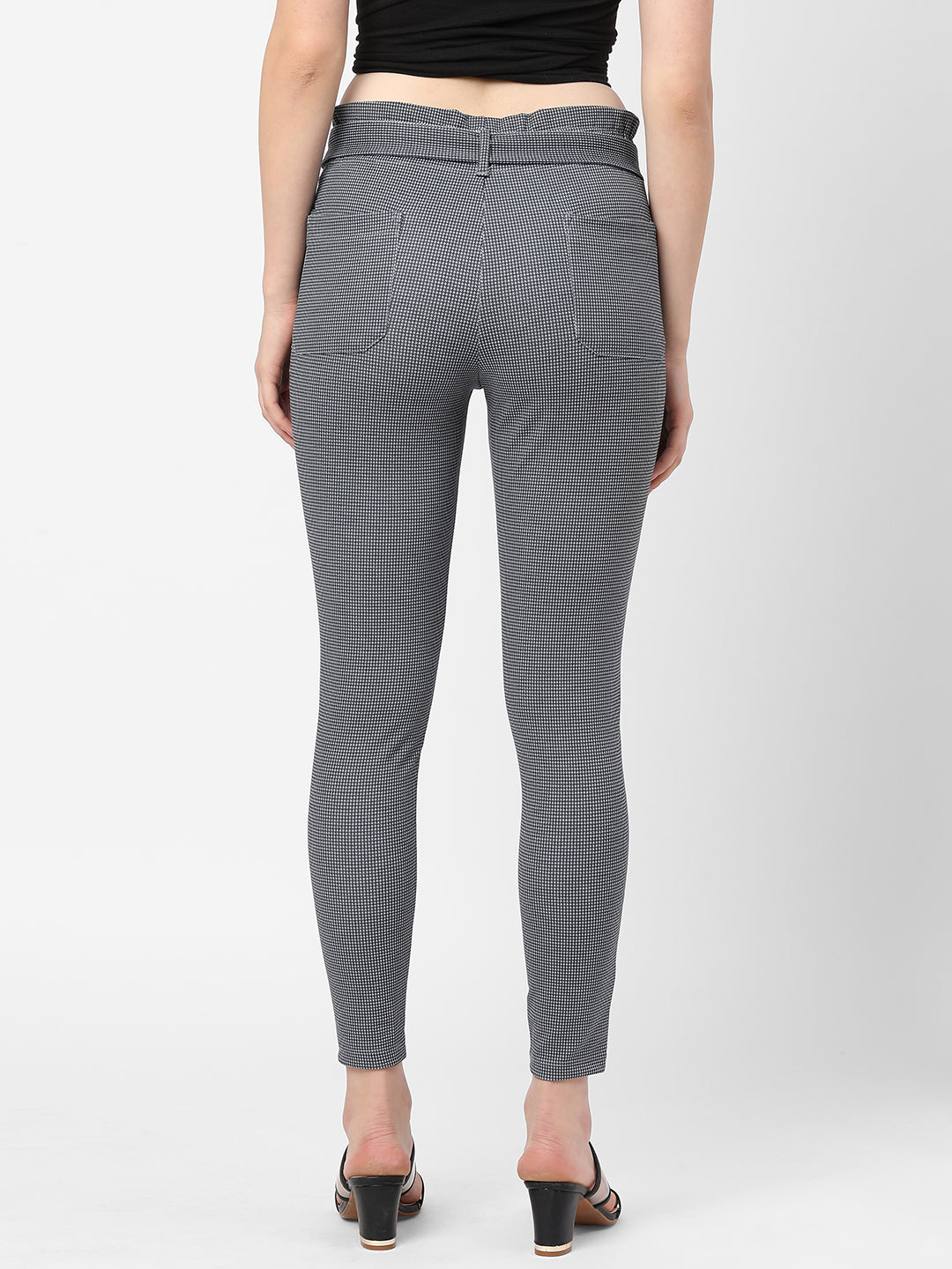 Women Black & Grey High-Rise Paper Bag Pants