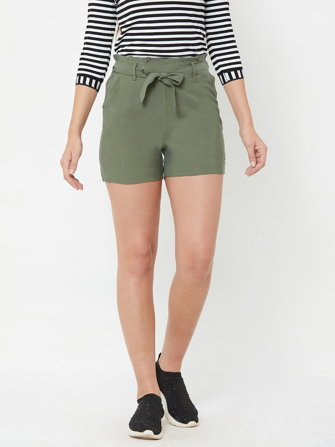 Women Olive High-Rise Slim Shorts