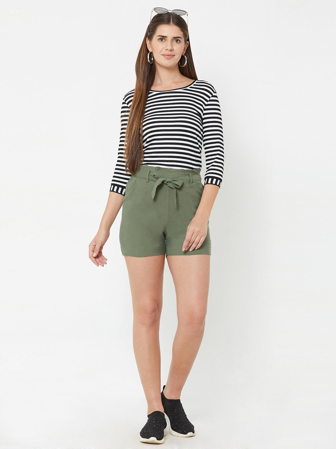 Women Olive High-Rise Slim Shorts