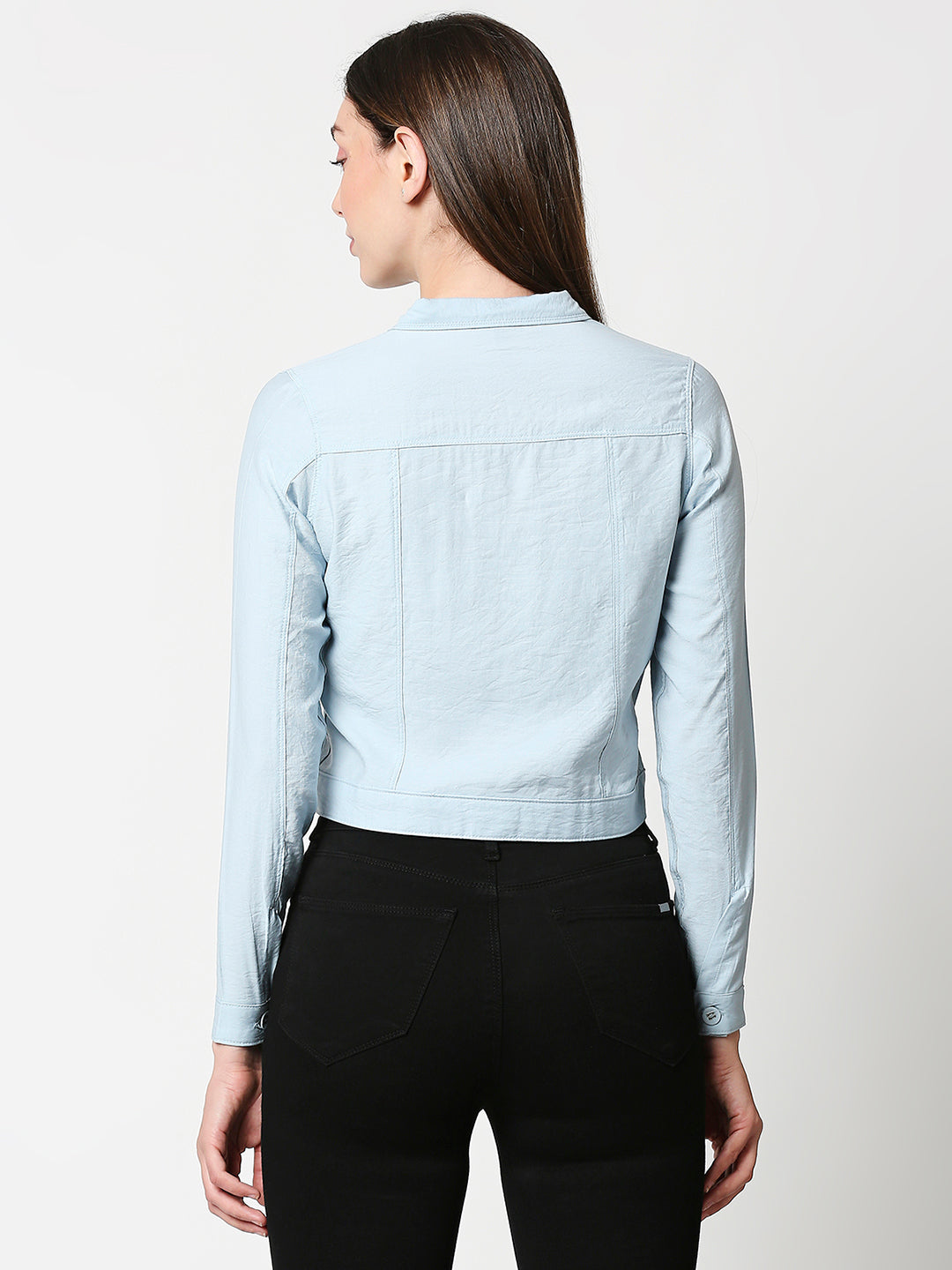 Women Aqua Crop Shirt Jacket