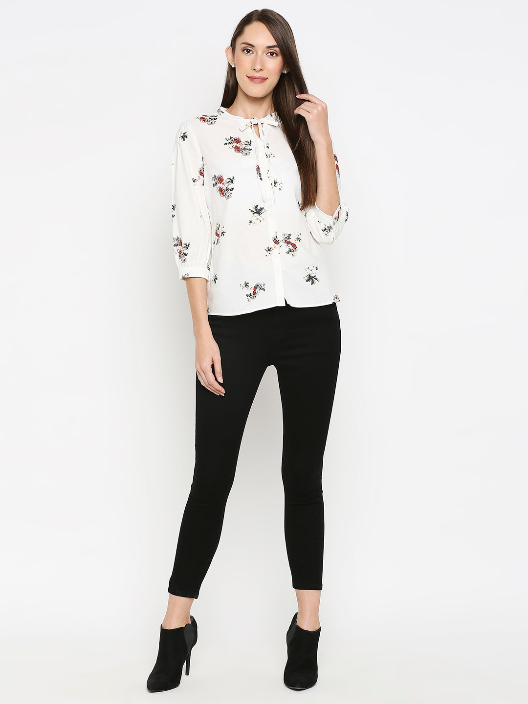 Women Off White Printed Top
