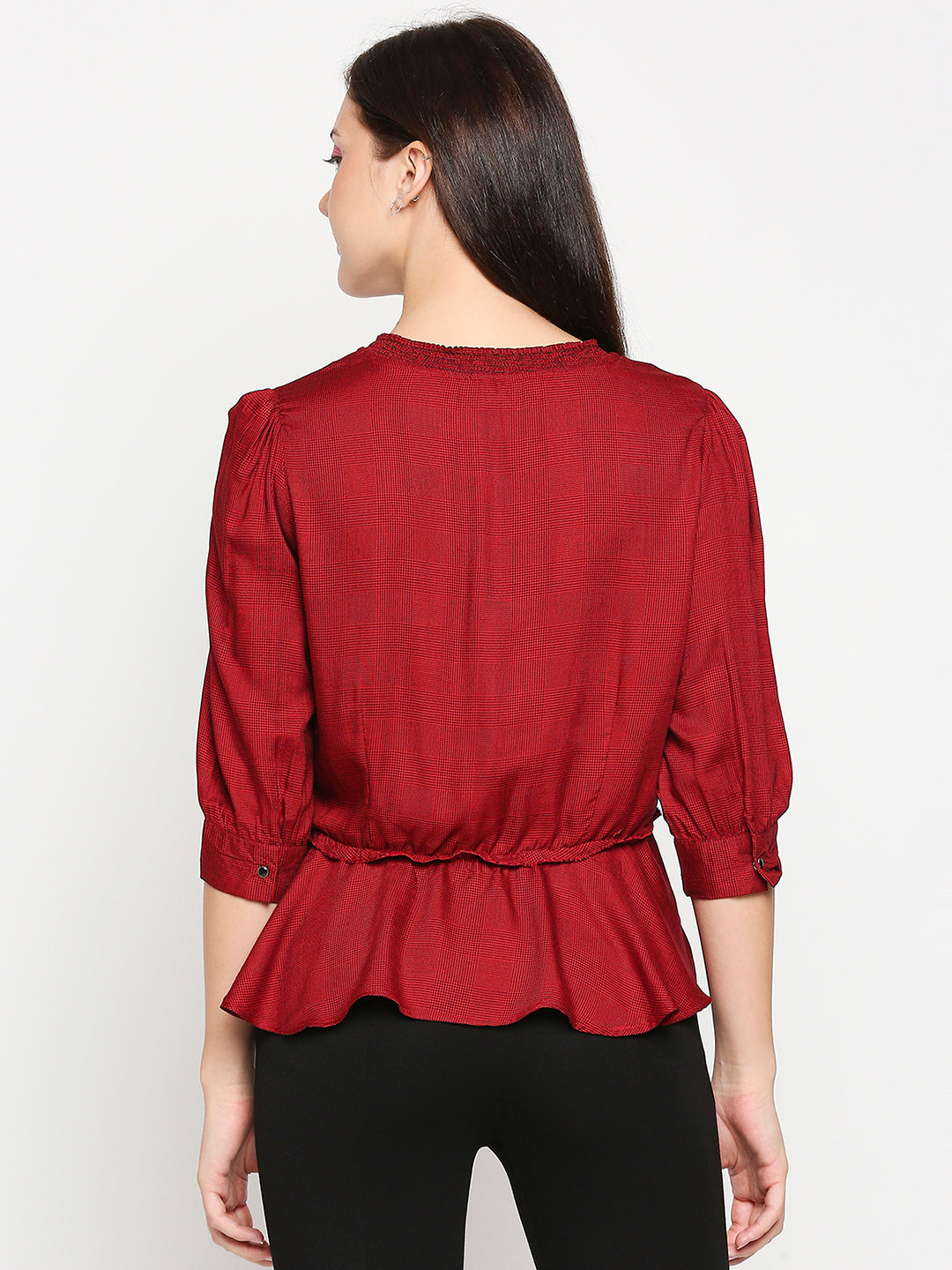 Women Red/Black Checks Top