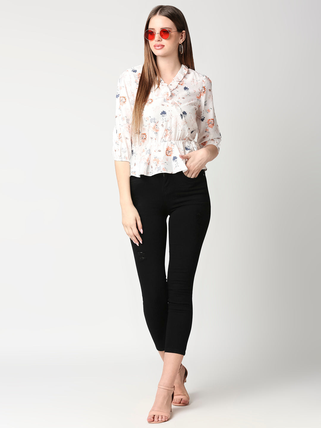 Women Off White Printed Top
