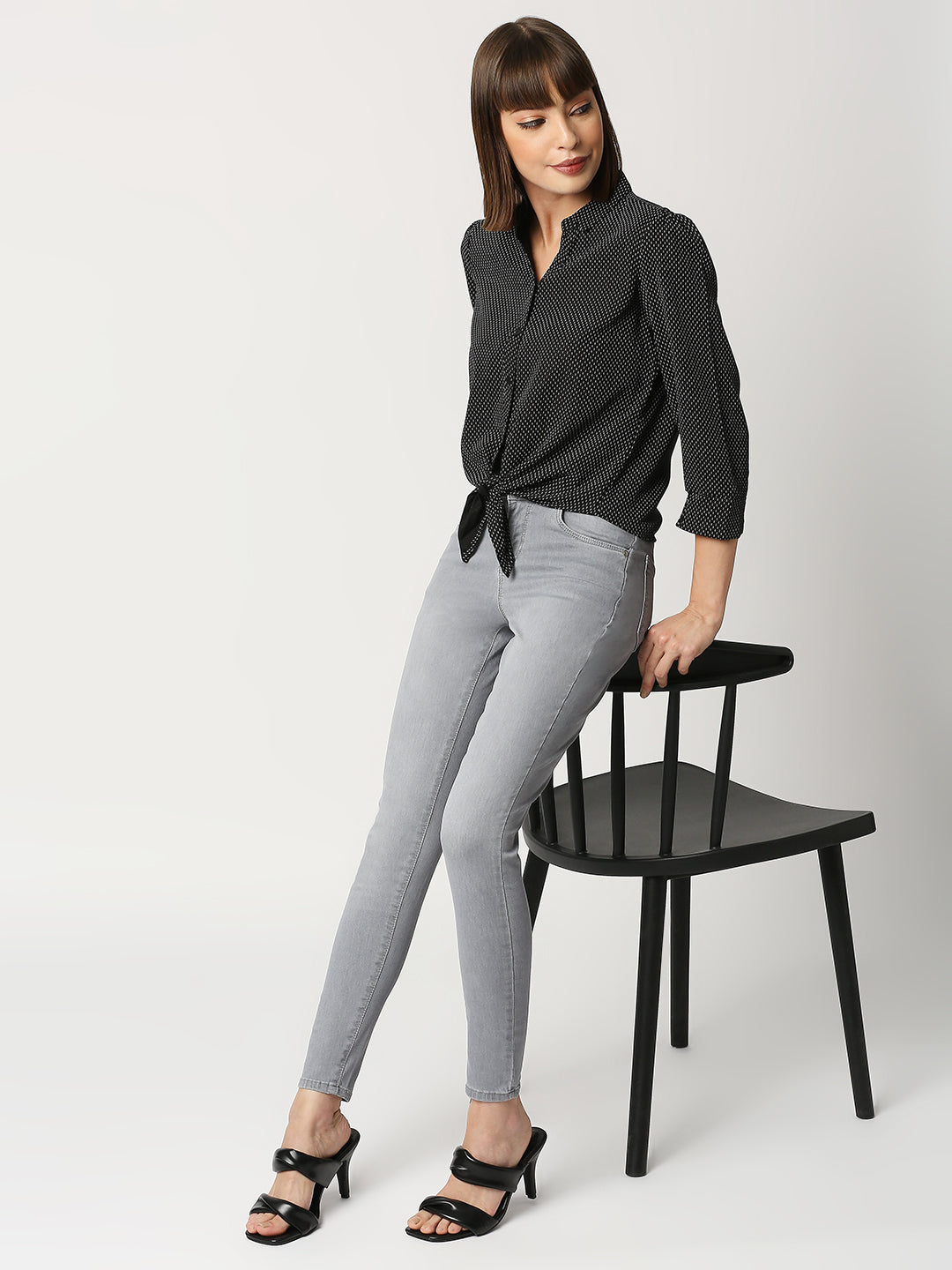 Women Black Crop Shirt