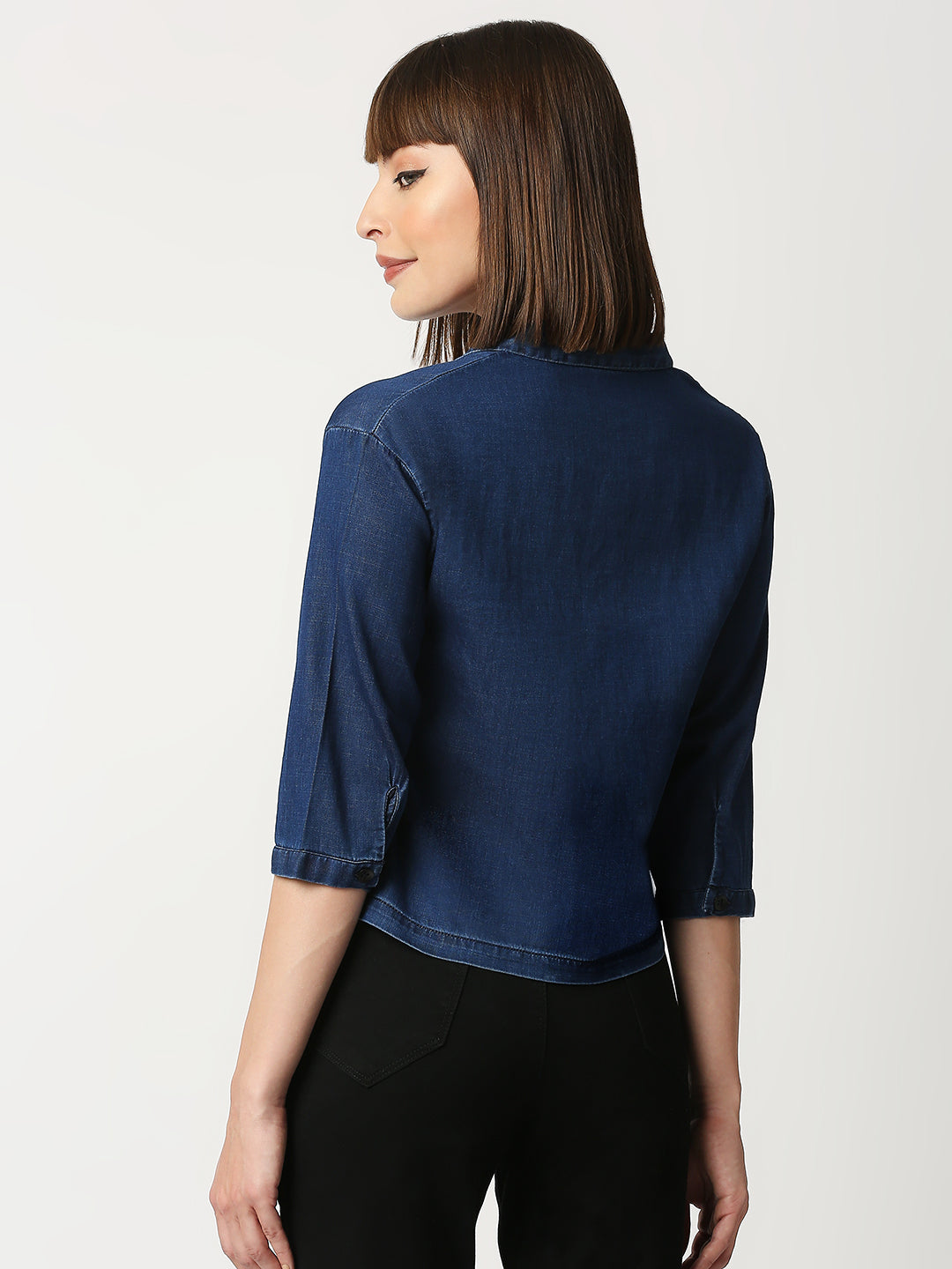 Women Ink Blue Slim Crop Shirt