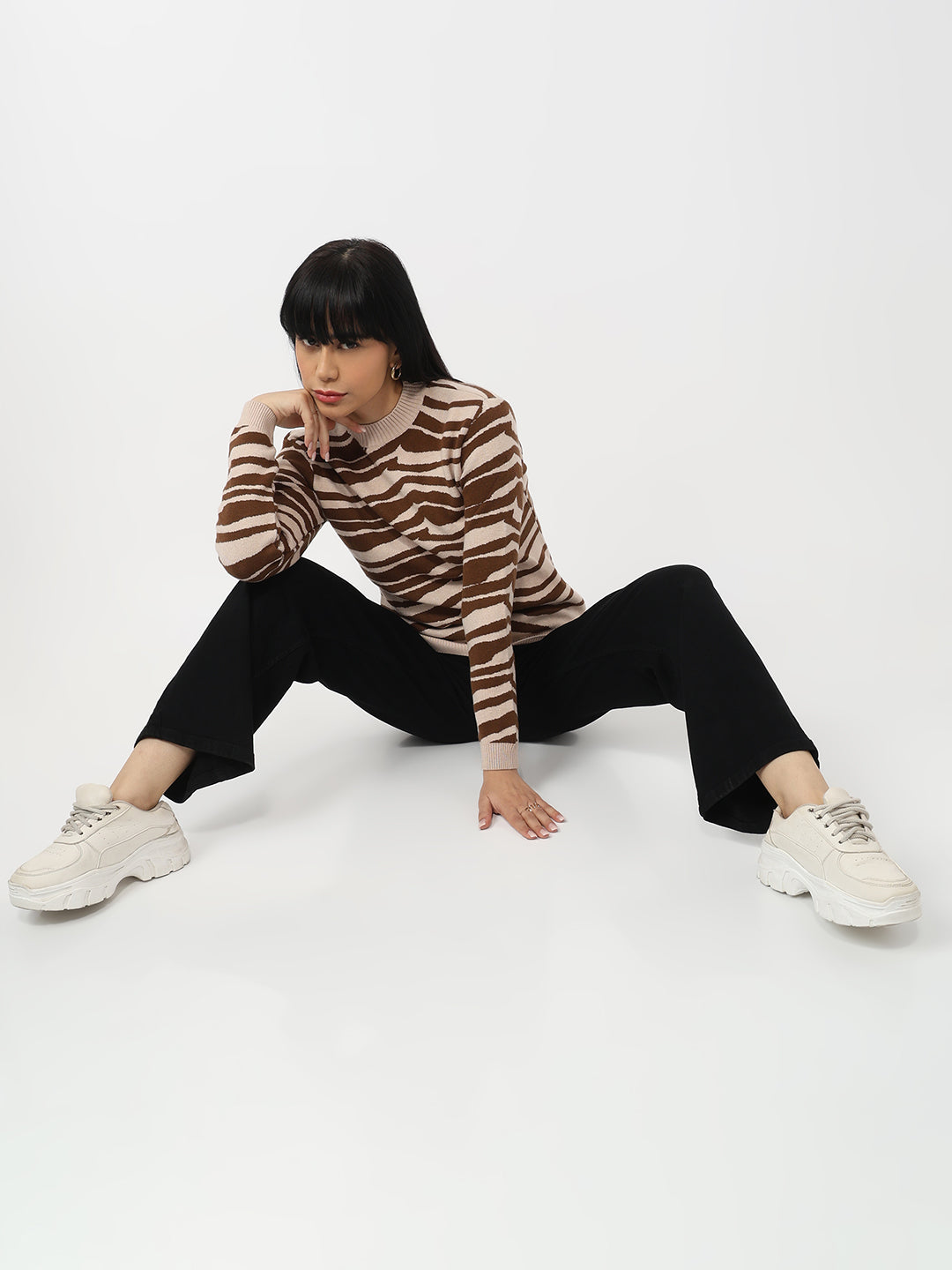 Women Beige/Sepia Slim Fit Sweater